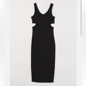 H&M Black ribbed cut out midi pencil dress M new with tags